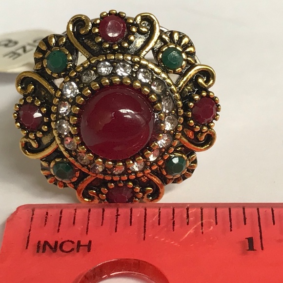 Art Deco Dome Cocktail Ring Size 8 Silver Gold Plated Statement Boho Style - Picture 8 of 8